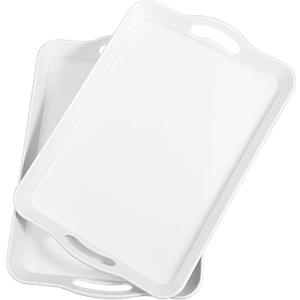2 Pcs Serving Platters and Trays, 16" x 10" Rectangle Melamine Serving Platter Large Servings Dishes White Reusable Tray for Wedding Decor Snack Fruit Desserts Pantry Organization