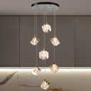 Modern Crystal Chandeliers, Round Raindrop Ceiling Pendant Light, Nordic Chrome Hanging Lamp for Kitchen Island Living Room Dining Room Staircase Restaurant (Round 7-Lights)