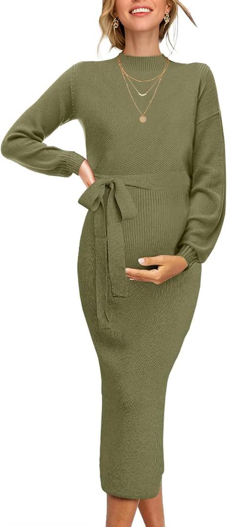 Seiciviy Winter Fall Maternity Sweater Dress 2026 Photoshoot Bridal Shower Side Slit Bodycon Maxi Dresses Pregnancy Clothes (Green, S)
