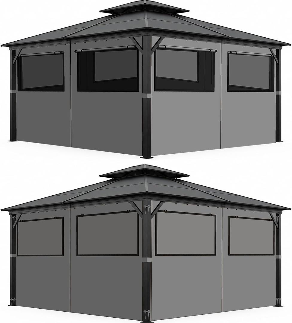 Homegroove Gazebo Universal Replacement Privacy Curtain, 10'x10' Gazebo Curtains Outdoor Waterproof, 4-Panels Sidewall Curtains with Zipper and Mesh Windows for Backyard, Garden, Yard