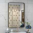 16x24 Bronze Bathroom Mirror, Rounded Rectangle Bronze Frame Mirror, Brushed Bronze Bathroom Vanity Mirror Wall-Mounted, Anti-Rust, Hangs Horizontally or Vertically