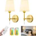 Wireless Wall sconces Set of Two,10000 Mah Battery Operated Wall Sconce with Remote,Dimmable 12 RGBS Rechargeable Wall Sconce,Cordless sconces wall decor set of 2 for Living Room,Bedroom (Gold)