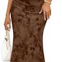 ZESICA Women's Summer Short Sleeve Floral Bodycon Dress 2026 Ruched Mesh Wedding Guest Cocktail Party Maxi Dresses, Size Large