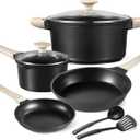 CAROTE 8pcs Pots and Pans Set Non Stick, Black Nonstick Cookware Set, Kitchen Pot and Pan Set with Lids, Frying Pan,Induction Cookware, Pan Set