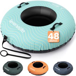 SereneLife 44"/48'' Snow Tube for Sledding - Heavy Duty Rubber Inner Tube, Oxford Cover, Thickened PVC Bottom & Tow Strap - Inflatable Snow Sled for Kids & Adults - Perfect Winter Outdoor Fun Gift