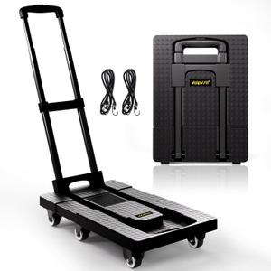 Folding Hand Truck 500lbs, Portable Heavy Duty Dolly Cart, 6 Wheels Collapsible Luggage Cart with 2 Elastic Ropes - Compact Trolley Cart for Easy Moving - Ideal Hand Cart for Travel and More (Black)