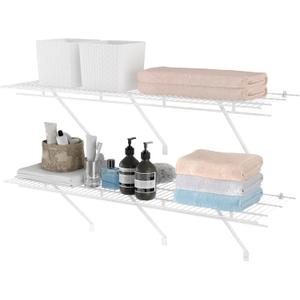 HAUSHOF Closet Shelves Wall Mounted 2-Pack, 4ft x 16in White Metal Wire Shelving for Laundry Room, Closet, Basement Organization and Storage