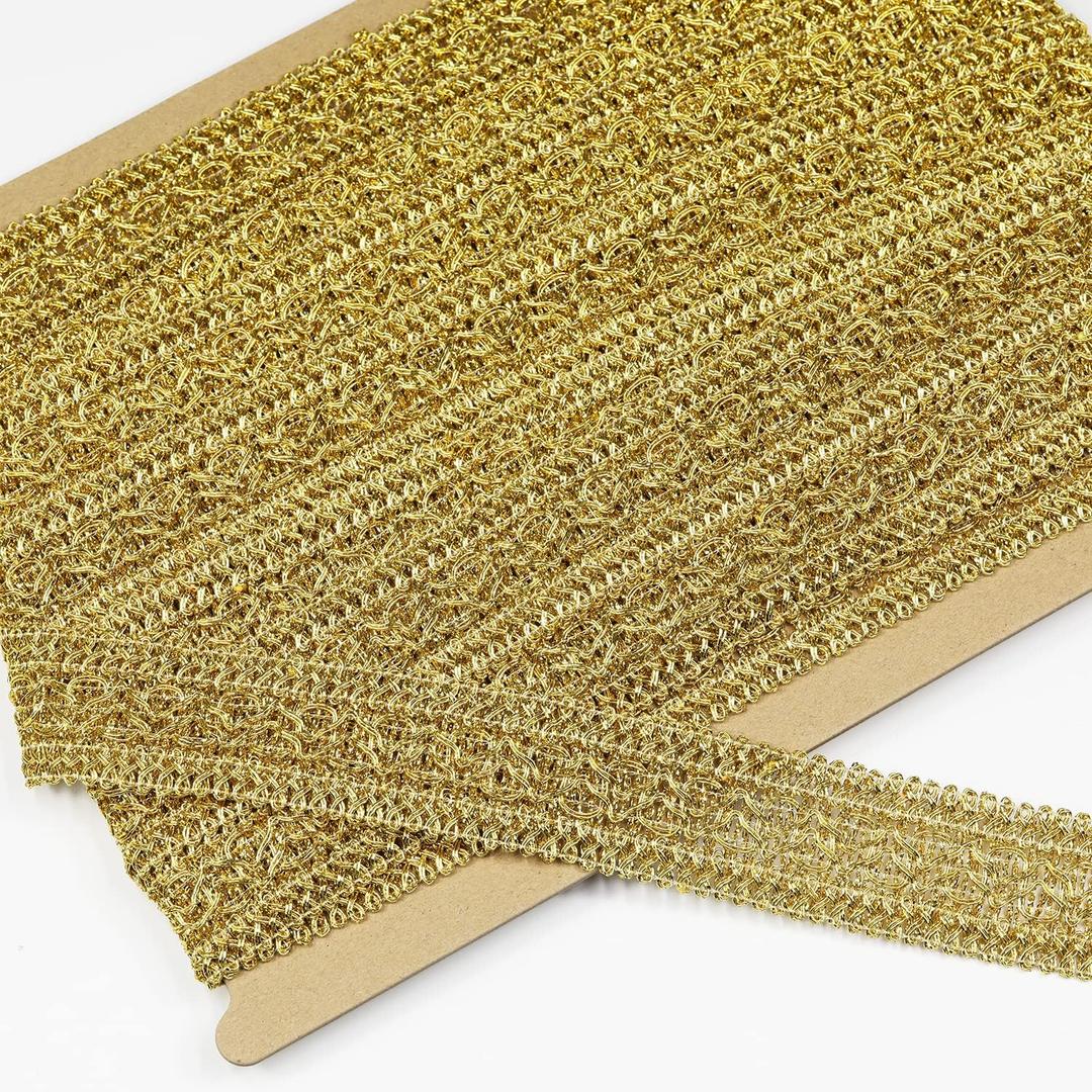 Hollow Lace Trim Polyester Braided Ribbon 10 Yards 35mm Wide Lace Trim for Sewing Crafts Clothing Curtains Accessories Lampshade Home DIY Decoration (Gold, 35mm Wide)
