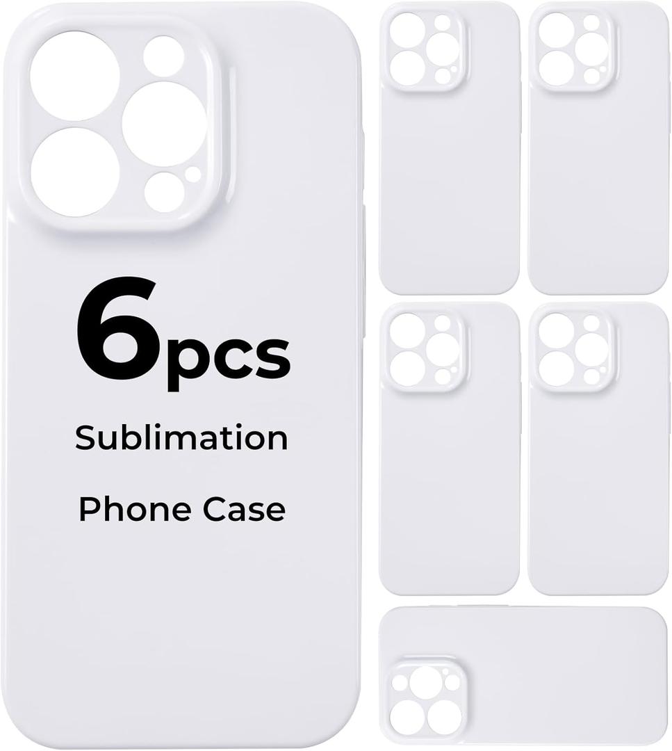 HTVRONT 6Pack Sublimation Phone Case Blanks Bulk Compatible with iPhone15Pro Max, Hard Sublimation Customize Phone Case - Glossy Sublimation Blanks Custom Phone Cover - Cell Phone Coated Basic Cases