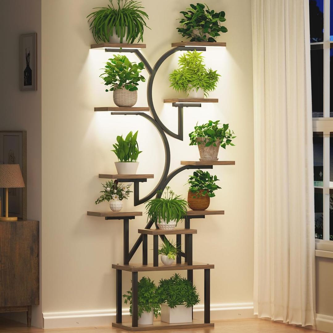65"Tall Plant Stand Indoor with Grow Light - 11 Tier Tall Metal Shelf for Multiple Potted Plants,Space-Saving Indoor Plant Rack ,Corner Flower Plant Holder for Living Room, Patio,Stable & Durable Design
