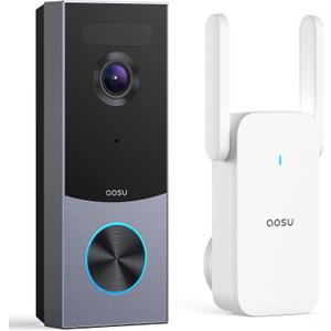 Aosu Doorbell Camera Wireless, Local Storage, 5MP Ultra HD, Triple Motion Detection, 2.4/5 GHz WiFi, Built-in 8GB, Rechargeable Battery, Alexa & Google Compatible