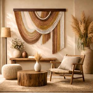 Macrame Wall Hanging Handmade Woven Macrame Tapestry, Textured Neutral No-Faded Earthy Boho Wall Decor, Foldable Macrame Wall Art for Bedroom, Living Room, Headboard or Fireplace 32" 29" (Terracotta)