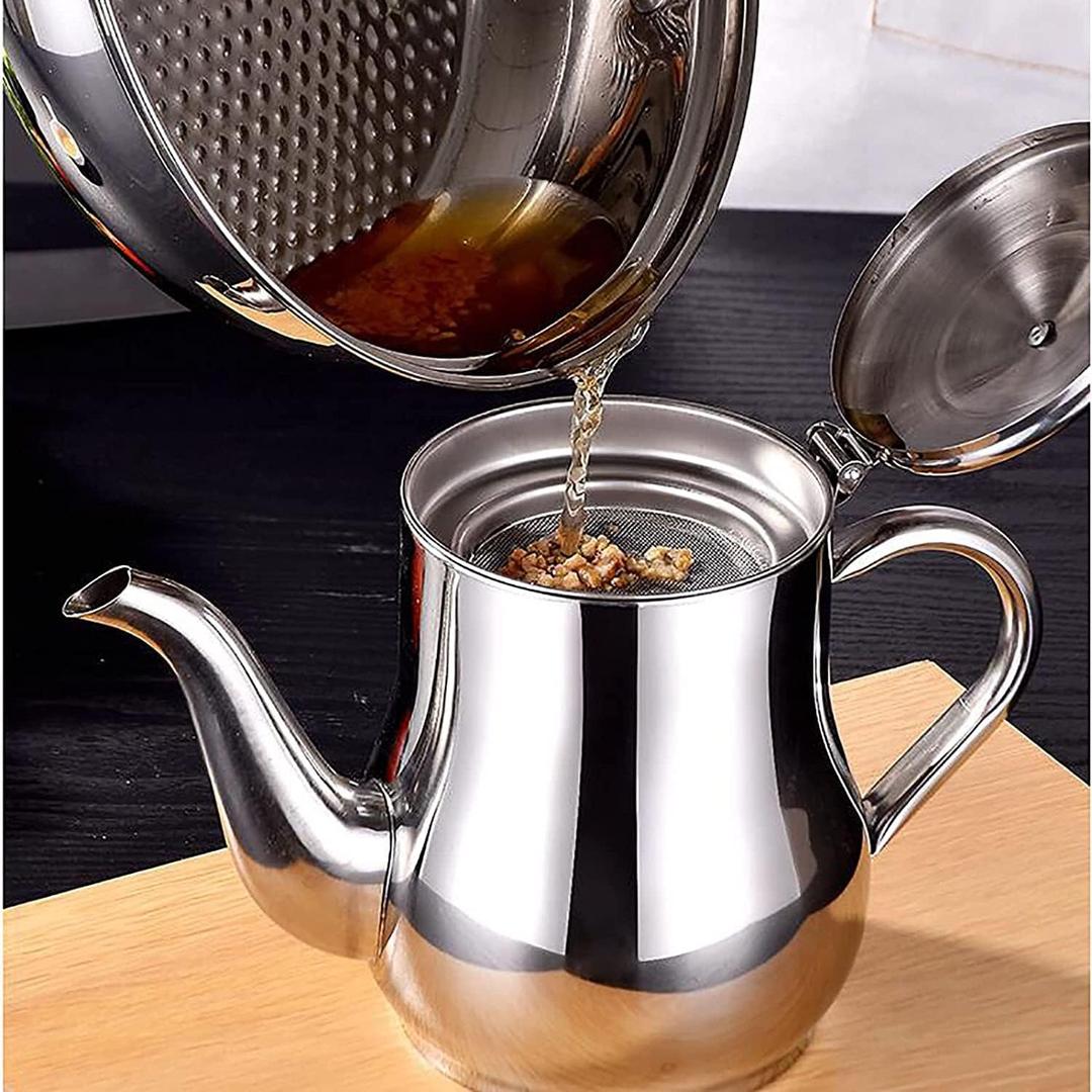 Stainless Steel Oil Filter Pot, 24/32/48oz Cooking Grease Container, Bacon Grease Container with Fine Mesh Strainer Lid for Home Kitchen Cooking Storing Frying Oil Cooking Grease (24oz)