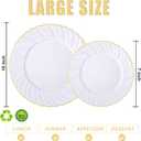U-QE 60 Pcs White Plastic Plates with Gold Rim Fancy Scalloped Plates Disposable - Premium Hard Plastic Plates Include 30 10" Dinner & 30 7" Dessert Plate for Party & Mother's Day