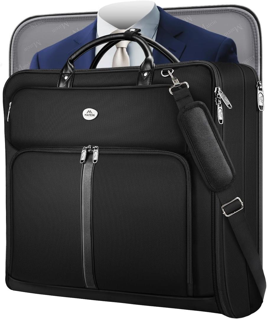 MATEIN Mens Garment Bags for travel, Large Travel Suit Bag Up to 7 Suits with Strap, Wrinkle Free Carry On Garment Bags for Hanging Clothes, Business Suitcase Luggage Bag Fit 17.3 Inch Laptop, Black