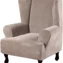 H.VERSAILTEX Wingback Chair Covers Velvet Plush Wing Chair Slipcover 1 Piece High Stretch Wing Back Chair Slipcovers Sofa Cover Furniture Cover with Elastic Bottom, Taupe