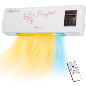 Wall Heater, Electric Space Heater for Bedroom 1400W Electric Heater, LED Display, Adjustable Thermostat, Timer, Safety Protection, Quiet Fan-less Design