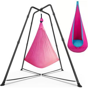 Swing Stand with Sensory Swing, Swing Frame with Pod Swing, X-Shaped Swing Set, Metal Swing Chiar with Stand for Adults Indoor and Outdoor 330LBS (Pink Gradient)