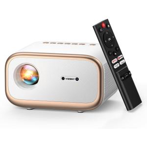 VIZONY Smart Projector with WiFi 6 & Bluetooth, Compatible with Netflix/YouTube/Prime Video Apps, Auto Focus & Keystone, Full-Sealed Optical Engine, Native 1080P (Gold White)