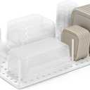 Peggy Kitchen Drawer Cupboard Organizer Tray - Adjustable Storage System For Food Containers, Cookware, Serveware, Utensils and More, White (Medium Set of 2)