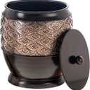 Creative Scents Dublin Brown Small Trash Can with Lid 1.26 Gal / 4.8L - Decorative Oval Waste Basket, Durable Resin Slim Bathroom Covered Garbage Can Wastebasket Bin for Diaper/Paper