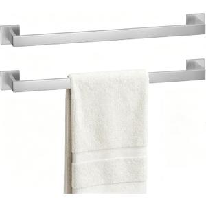 23.6 Inches Brushed Nickel Bathroom Towel Bar Set, 2-Piece Square Wall Mounted Towel Rack, Wall Mounted 304 Stainless Steel Towel Holder for Bathroom