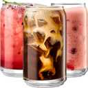 Le'raze Set of 4 Can Shaped Margarita Drinking Glasses - 16oz Clear Cups for Cocktails, Iced Coffee, Tea, Soda, Whiskey and Beer
