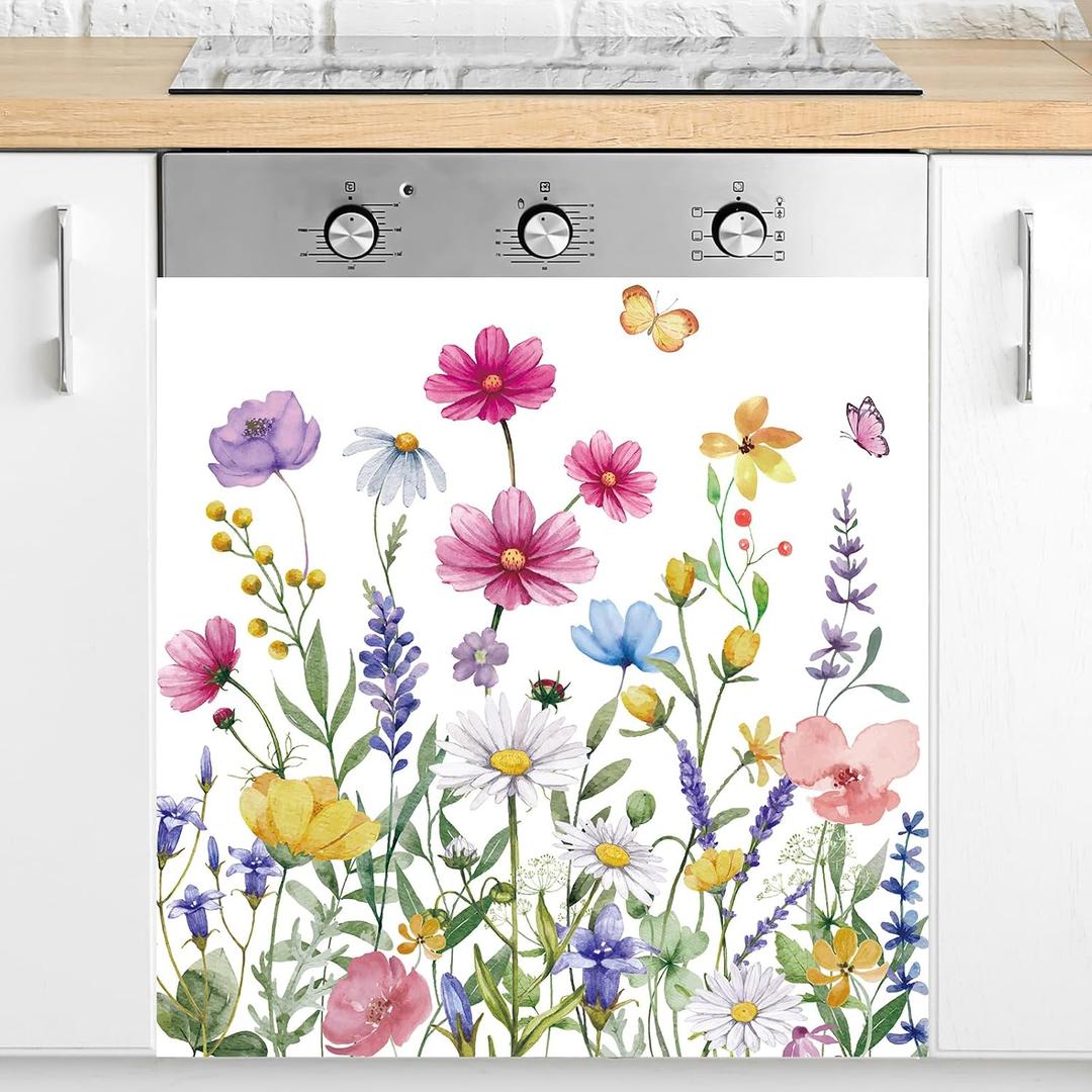 FYSUIMU Wildflower Dishwasher Magnet Cover Colorful Floral Fridge Microwave Magnetic Decal Cover for Kitchen Office Home Party Decor