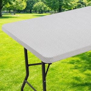 Moosfor Rectangle Fitted Table Cloth, Waterproof Spandex Elastic Tablecloths, Fits for 8 Foot Folding Tables, Stretch Washable Table Cover for Picnic, Camping, Outdoor (Woven, 30"x96")