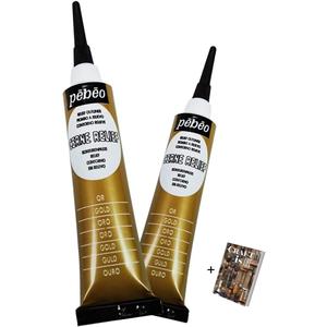 P e b e o Cerne Relief Outliner- 2 Pack Gold Paint Dimensional Color Relief Paste- Mixed Media & Modern Art Supplies Relief Paint Set for Pebeo - Stained Glass Art, Outline in Color with E-book