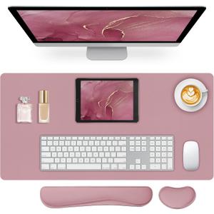 Mouse Pad and Keyboard Wrist Rest, 3-in-1 Large Keyboard and Mouse Pad Set, Ergonomic Wrist Rest for Computer Keyboards, Non-Slip Desk Mat Protector for Women (Purple Pink, 31.5" X 15.7")