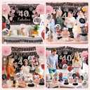 2 x 40th Birthday Decorations for Women - Rose Gold 37Pcs All-in-One Party Kit with Banner, Backdrop, Tiara, Sash, Cake Topper, Latex Balloons, Hanging Swirls, Centerpieces