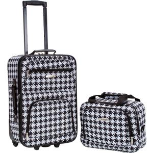 Rockland Fashion Softside 2 Piece Luggage Set, Expandable, (14" Tote/19" Upright), Kensington (Black/White)