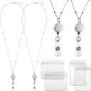 Outus 2 Pieces Badge Lanyard with ID Holders Stainless Steel Badge Name Tag Holders Necklace Retractable Reel Clip Chain Water Resistant for School Office(Silver)