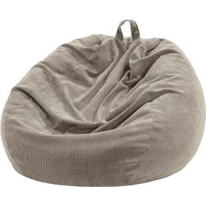 Nobildonna 3 ft Bean Bag Chair Cover (No Filler) 35"43" Large Stuffed Animal Storage Bean Bag Washable Big Beanbag Chair Cover Premium Corduroy Bean Bag Cover for Adults,Kids,Khaki Gray 300L (Large(Cover Only))