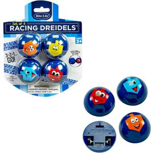 Rite Lite Chanukah Racing Dreidels Set of 4 - Pull Back & Race! Hanukkah Gifts Jewish Holiday Party Toys Decorations Party Favors Goodie Bag Rewards for Kids, Festival of Lights, Fun & Educational!