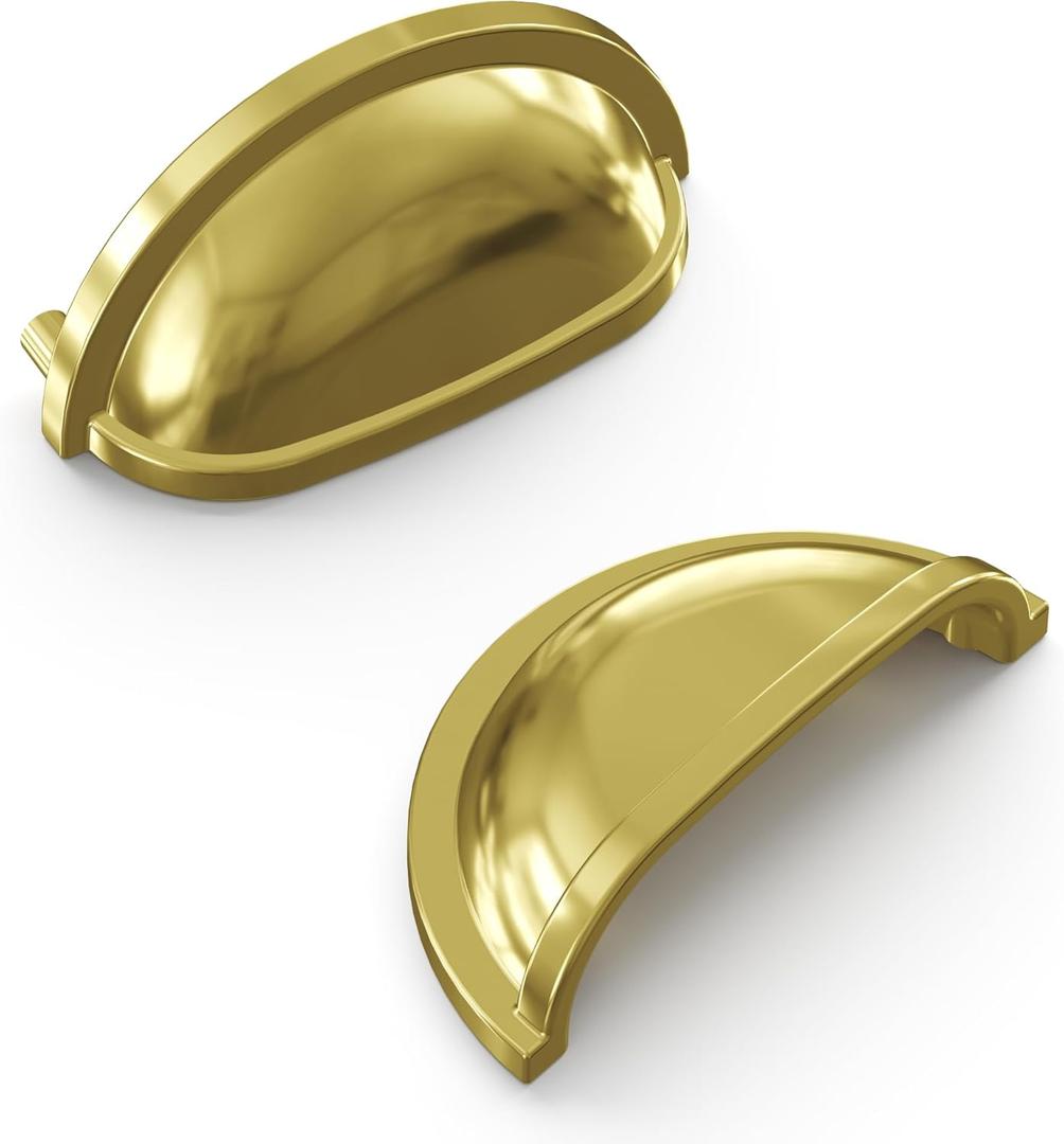 Hickory Hardware 1 Pack Solid Core Kitchen Cabinet Pulls, Luxury Cabinet Handles, Hardware for Doors & Dresser Drawers, 3 Inch Hole Center, Polished Brass, Williamsburg Collection