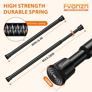 Tension Curtain Rod Spring Tension Black 16-28Inch adjustable Curtain Rod 1 Pack small Tension Rod of Small Window Cupboard Kitchen Closet