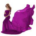 Women Maternity Dress for Photography Mermaid Off Shoulder Elegant Fitted Chiffon Gown Baby Shower Pregnancy Maxi Dresses for Photoshoot Ruched V Neck Long Mama Slim Fit Flowy Photo Props Dress Purple