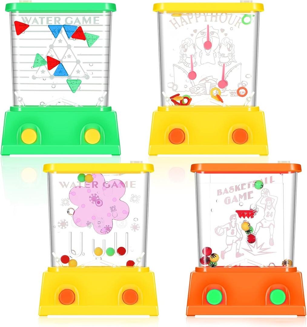 Gejoy 4 Pieces Water Games Handheld for Kid Waterful Ring Toss Handheld Game Water Toys Mini Retro Pastime Car Toys Fidget Autism for Children's Day Boys Girls Birthday Goodie Bags(Lovely Style)