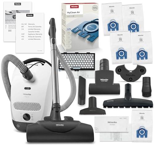Miele Classic C1 Cat & Dog Bagged Canister Vacuum, Lotus White - Pet Hair, Portable w/ SEB228 Electro Plus Floorhead + Parquet-3 Floorhead - Includes 4 GN FilterBags + AirClean and Pre-Motor Filter