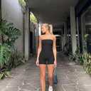 OQQ Womens Tube Rompers Summer Strapless Basic Sleeveless Ruched Stretch Classic-Fit Sexy Rompers 2025 (Black, M)