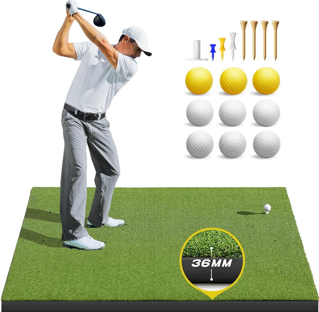 Bltend Elite Golf Hitting Mat: 5x4ft 36mm Golf Mat Practice Outdoor Indoor | Premium Dense Artificial Turf, Heavy Duty Thickened EVA Backing, Balls & Tees, Driving Chipping Backyard Simulators Practice