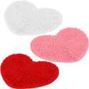 Timgle 3 Pcs Valentines Day Heart Shaped Rugs Galentine Day Love Bath Mats Cute Rugs Non Slip Washable for Home Entrance Bathroom Shower Floor Decor, 20'' x 24'' (Chenille, White Pink Red)