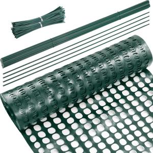 Plastic Garden Fencing Roll Safety Construction Barrier Outdoor Snow Mesh Fence Garden Netting, 1.2 Inch Mesh, Coated Iron Wire Support Stakes, Cable Ties for Garden (Green,2 x 100 Feet)