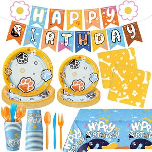 Oudain 191 Pcs Blue Dog Birthday Party Decorations Puppy Cartoon Party Supplies Set with Tablecloth Banner Plates Cups Napkins Cutlery Dog Themed Birthday Favors for 25 Guest