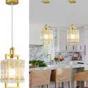 Gold Pendant Light Fixture - Modern Kitchen Island Water Ripple Glass Square Light - Adjustable Hanging Lighting for Kitchen Dining Room Over Island - 1 Pack