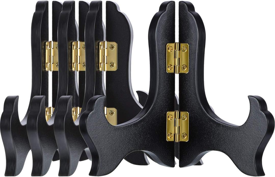 Tatuo 4 Packs 4 Inch Wooden Display Stand Decorative Plate Stands for Display Picture Frame Holder Easels (Black)