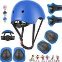 DaCool Kids Bike Helmet Set Skateboard Knee Pads - Kids Helmet Elbow Pads Wrist Guards Adjustable for 3~10yrs Girl Boy Kids Protective Gear Set for Sport Cycling Bike Roller Skating Scooter (2-Blue)