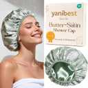 Yanibest Shower Cap for Women - Hair Satin Bonnet Shower Cap Waterproof Large Double Layer Reusable with Soft Elastic Band for Braids Long Hair